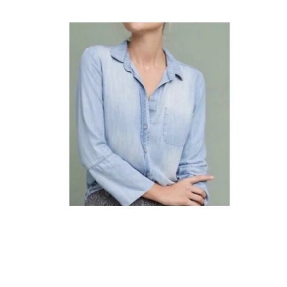 Cloth & Stone Button Down Shirt Womens Medium Light Blue Lyocell Pullover Top‎ - Picture 3 of 16